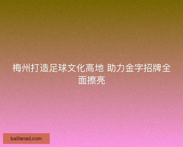 梅州打造足球文化高地 助力金字招牌全面擦亮