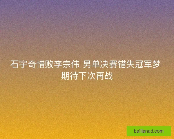 石宇奇惜败李宗伟 男单决赛错失冠军梦 期待下次再战