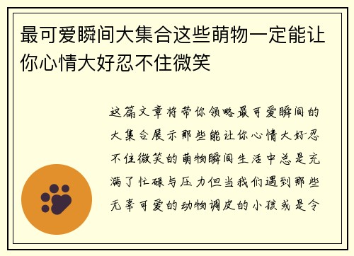最可爱瞬间大集合这些萌物一定能让你心情大好忍不住微笑